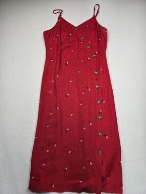 Universal Thread Red Floral Midi Dress Adjustable Straps Button Front Womens M